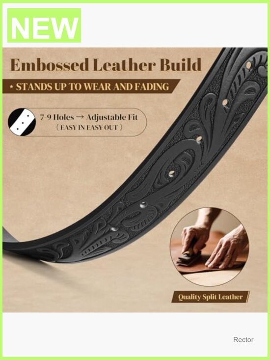 Western Cowboy Belt with Wolf/Horse Buckle - Leather main image 3